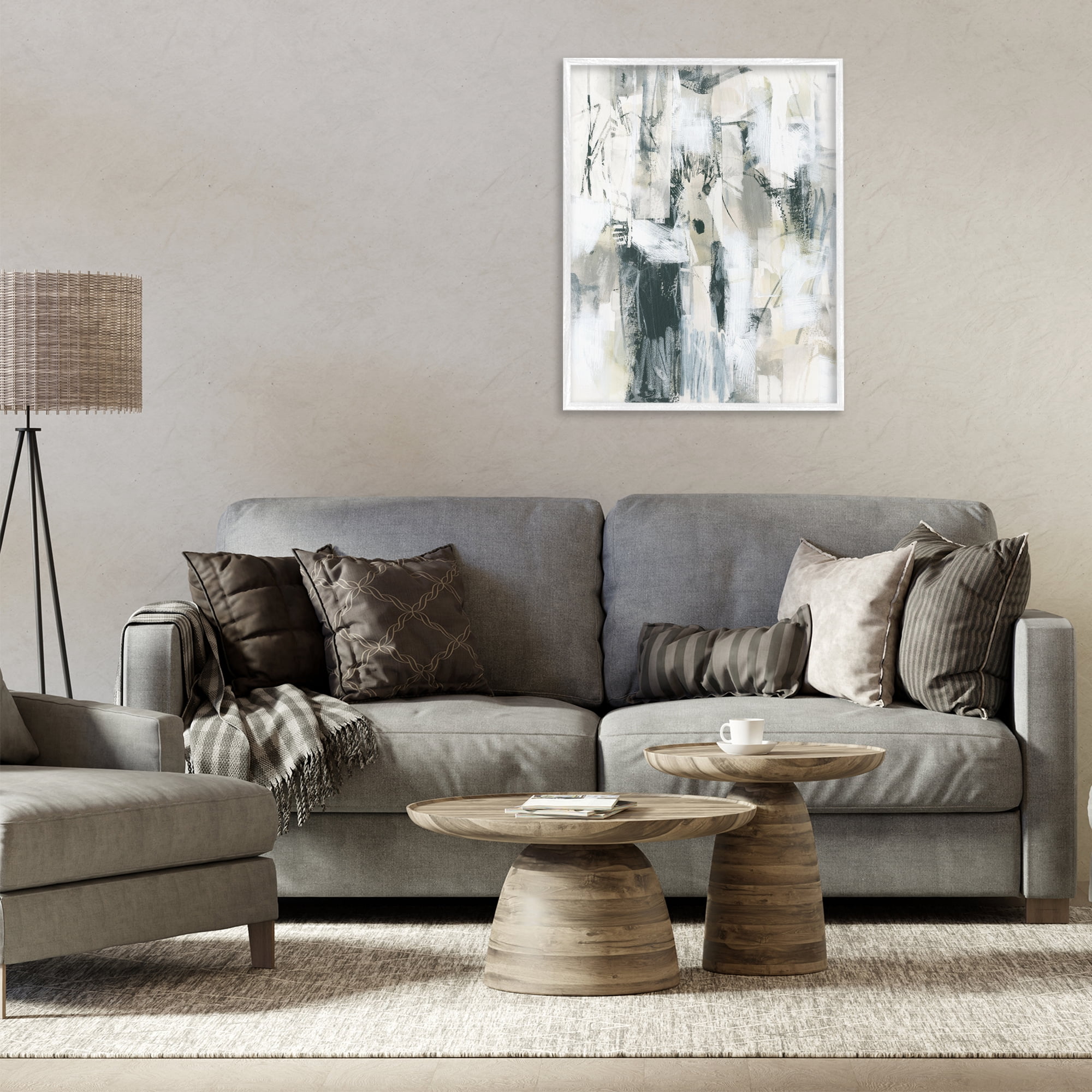 Stupell Industries Expressive Grey Abstraction Abstract Painting White Framed Art Print Wall Art, 24 x 30