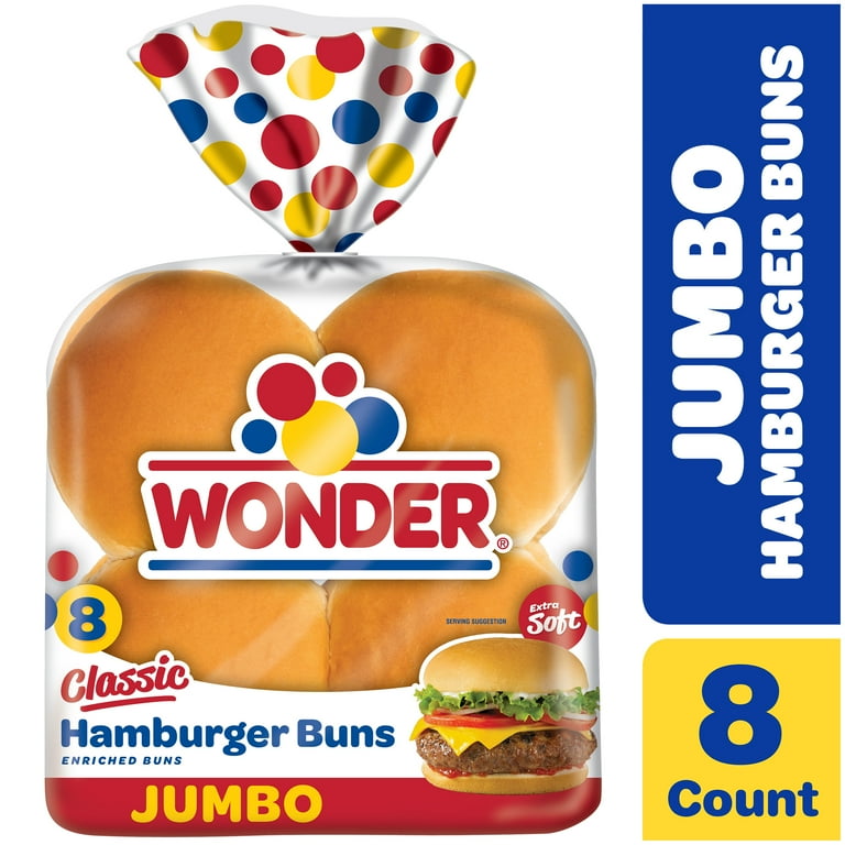Wonder Jumbo White Bread Hamburger Buns, BBQ Party Essential, 8