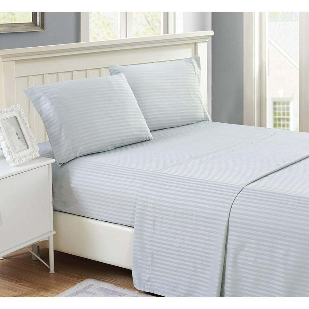 Stripes Bed Sheet Set (Queen, Grey) 4 Pieces Deep Pocket 1800 Series ...