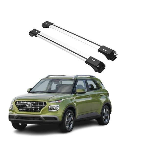 ERKUL Roof Rack Cross Bars Fits Hyundai Venue 2020-2024 Aluminum Lockable Silver