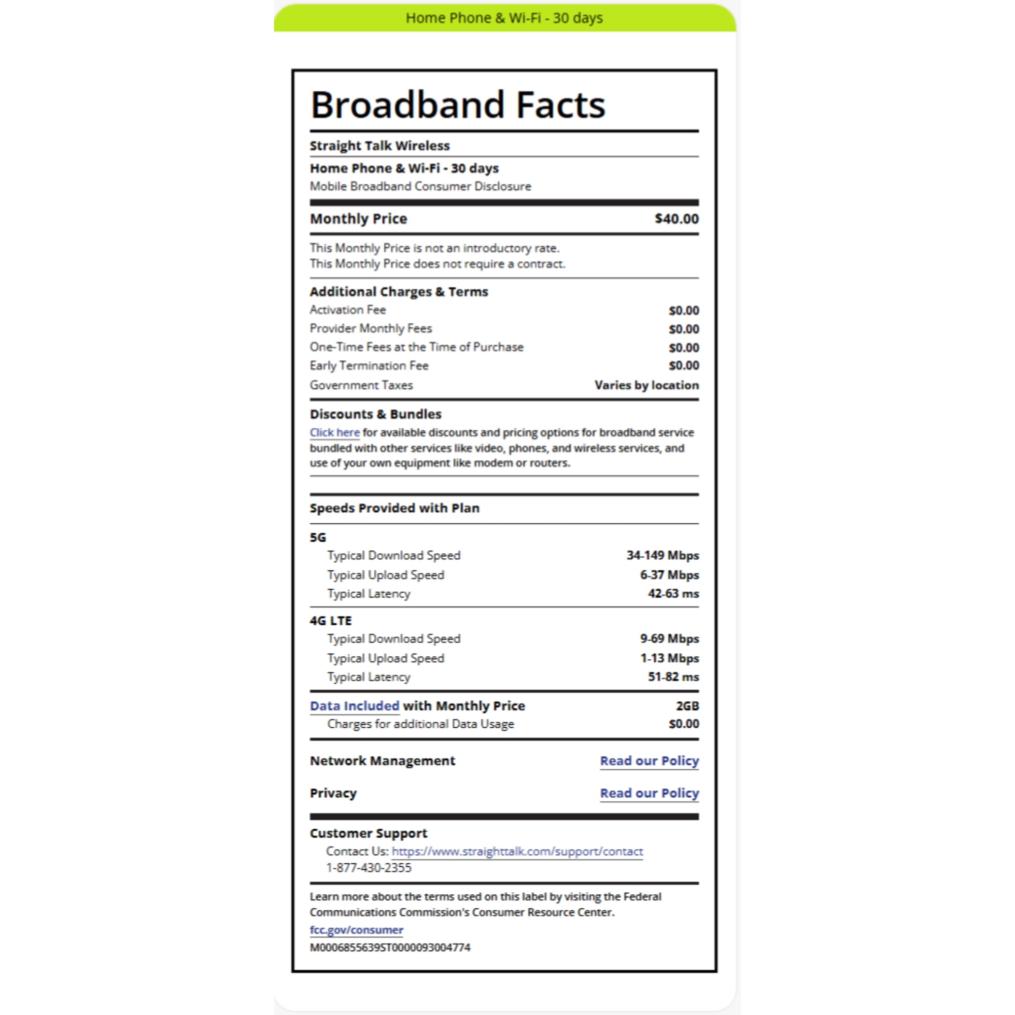 Straight Talk $40 Home Phone & Wi-Fi (2 GB) 30-Day Plan e-PIN Top Up (Email Delivery)