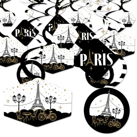 Big Dot of Happiness Stars Over Paris - Parisian Themed Party Hanging Decor - Party Decoration Swirls - Set of 40