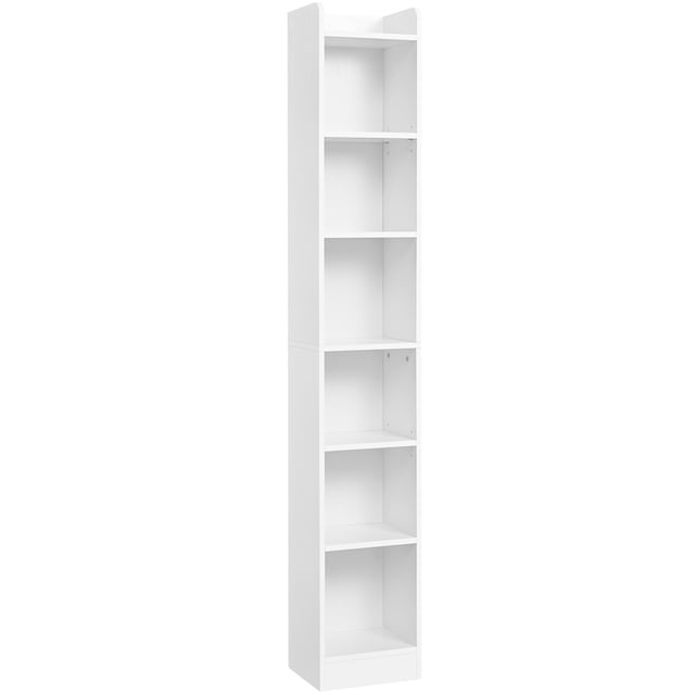 Yaheetech 7-Tier Modern Narrow Wooden Bookcase with Top Open Compartment, White