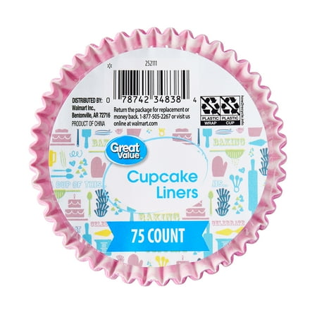Great Value Cupcake Liners, Pink, 75 Count