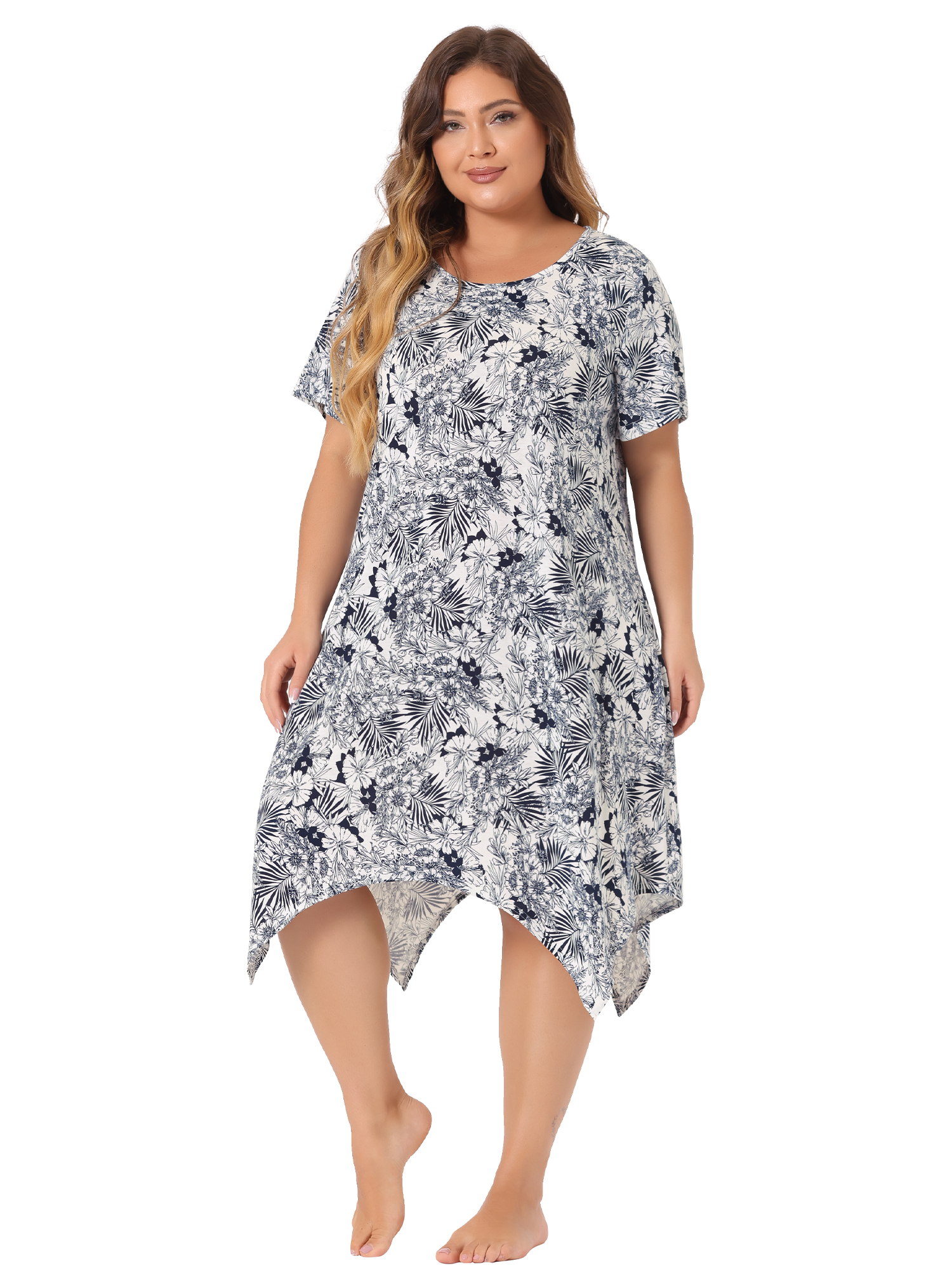 DARING DIVA Women's Plus Floral Cute Irregular Sleep Dress 4X Navy Blue