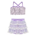 thumbnail image 3 of inhzoy Sequins Dance Outfits for Girls 2-Pieces Jazz Latin Performance Dress Lyrical Ballet Dance Light Purple 6, 3 of 5