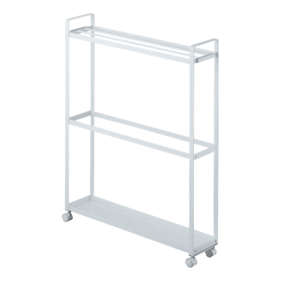 Yamazaki Home Rolling Towel Rack, White, Steel, Holds 4 bath towels, 1 bath mat, Supports 12.1 pounds, Handles