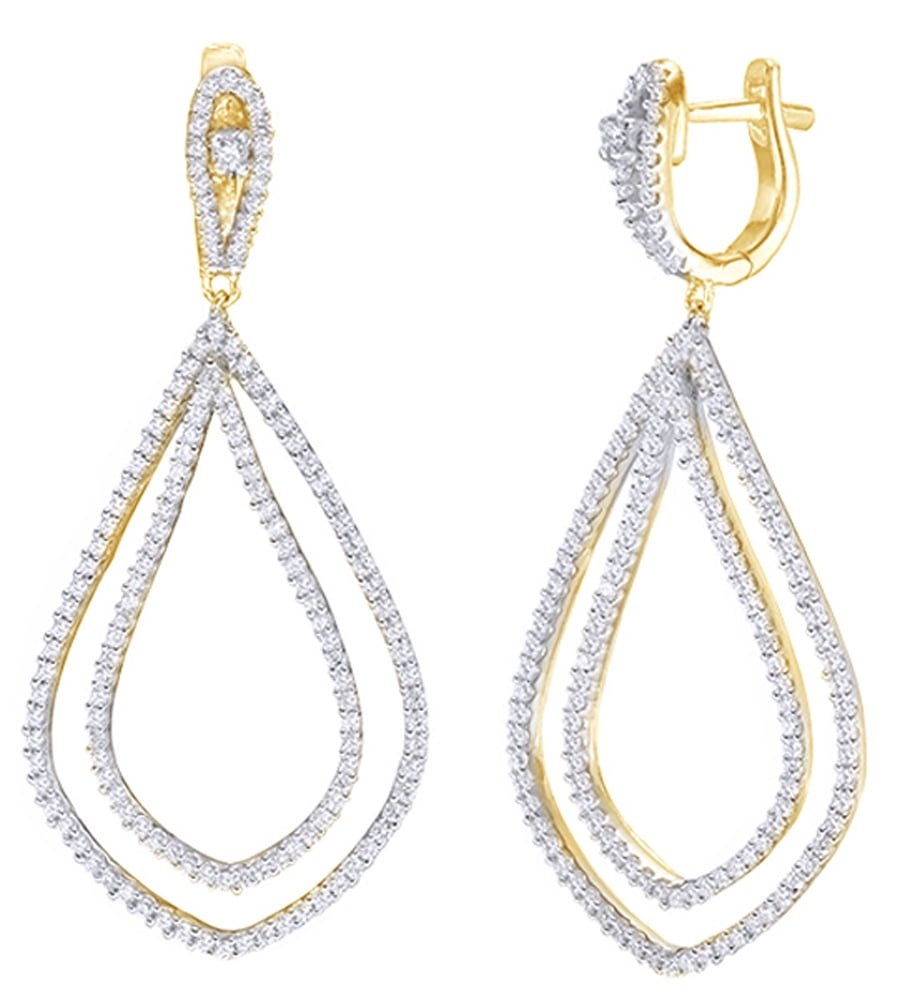 White Natural Diamond Double Loop Teardrop Earrings in 10kYellow