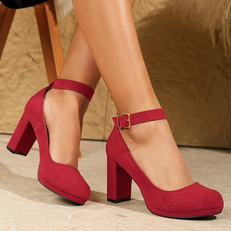 

Glamorous Womens Leopard Print Block Heels - Stylish Buckle Strap Dress Pumps for Comfortable All-Day Chic - Durable & Feminine Footwear