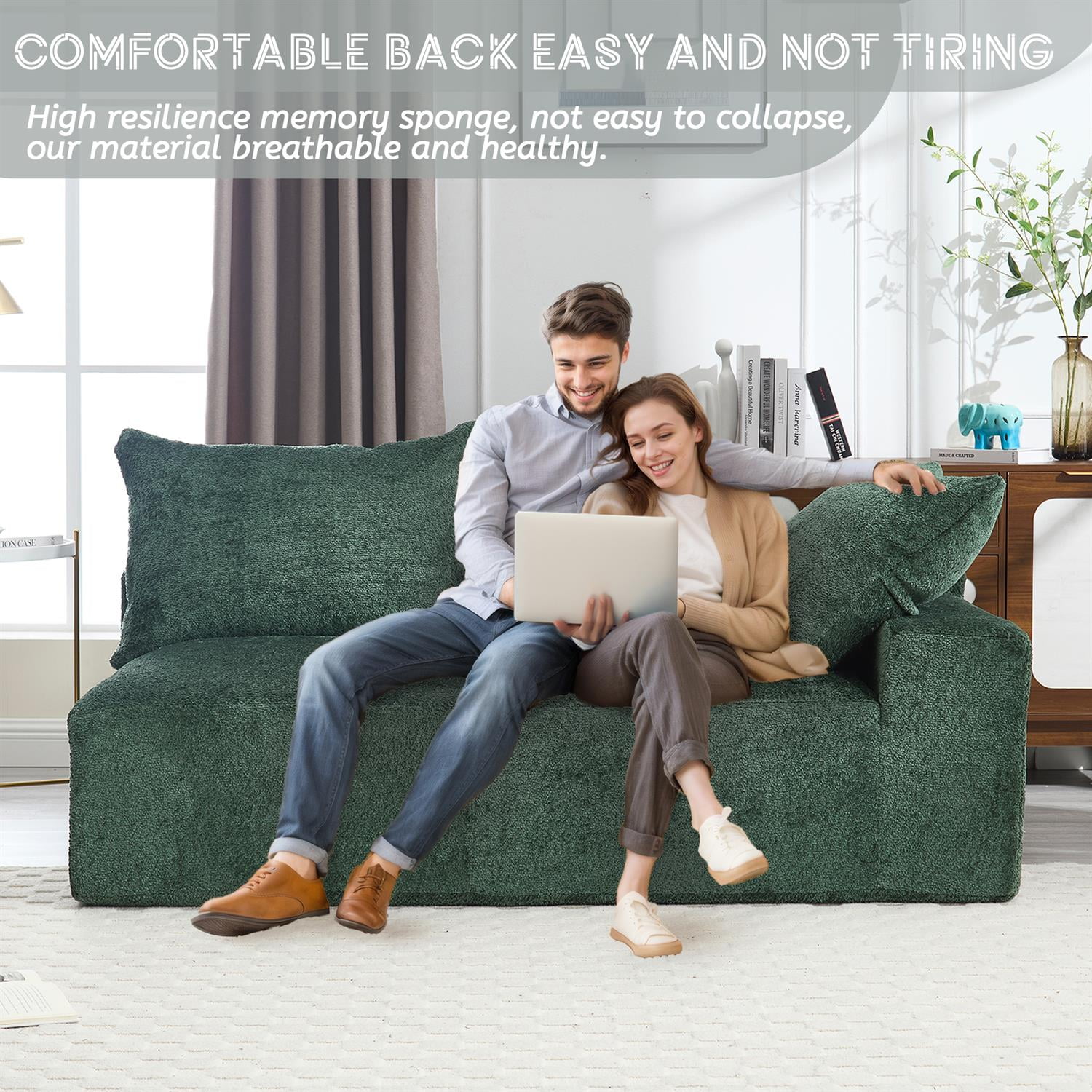 Demi Bonn 67" Premium Fabric Sofa, Cozy 2-Person Couch for Living Room and Office, Comfort Style Lazy Leisure Seat, Green