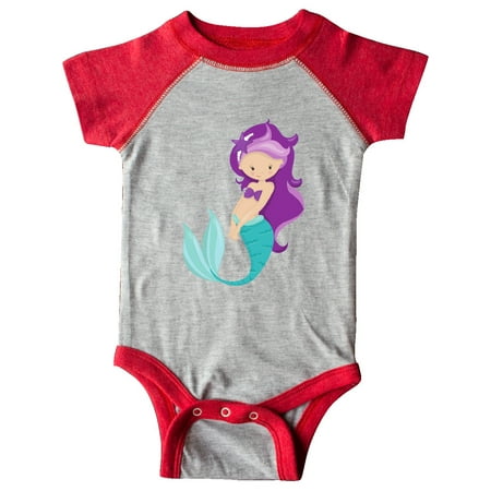 

Inktastic Cute Little Mermaid Purple Hair Purple Sea Star Gift Baby Girl Bodysuit
