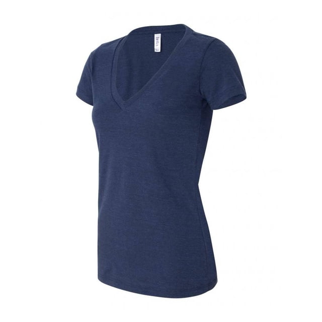 Bella Ladies Triblend Deep V-Neck T-Shirt, Navy TriBlend Small