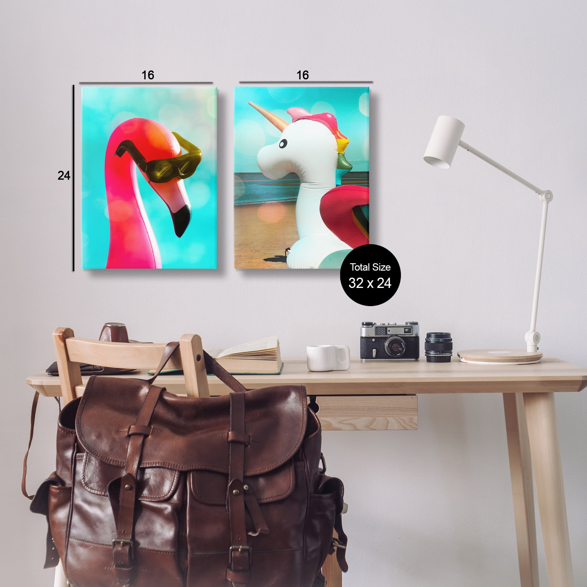 Stupell Industries Unicorn & Flamingo Basking Nautical & Beach Painting Wrapped Canvas Art Print Wall Art, 16 x 24, Set of 2
