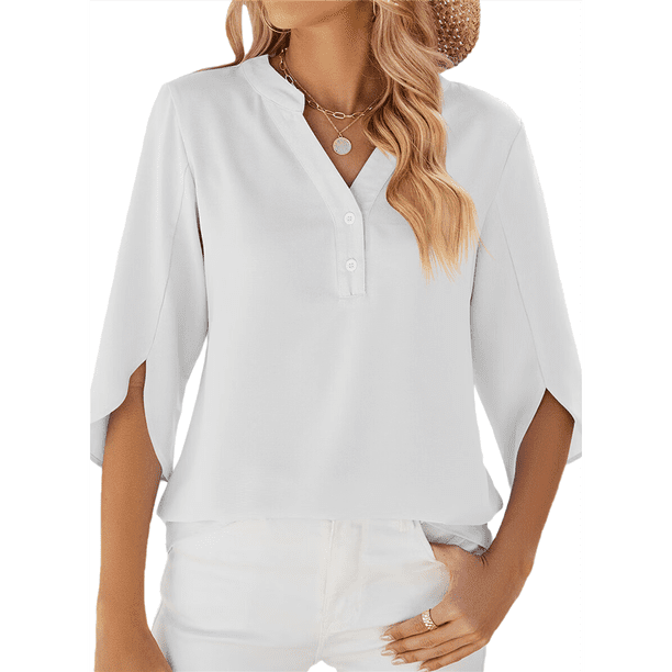 Blusa Informal de para Mujer, con Mangas 1/2 con Volantes, Cuello en V, Corte Holgado, Color , Talla XL
