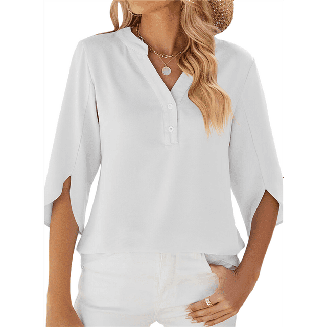 Blusa Informal de para Mujer, con Mangas 1/2 con Volantes, Cuello en V, Corte Holgado, Color , Talla XL