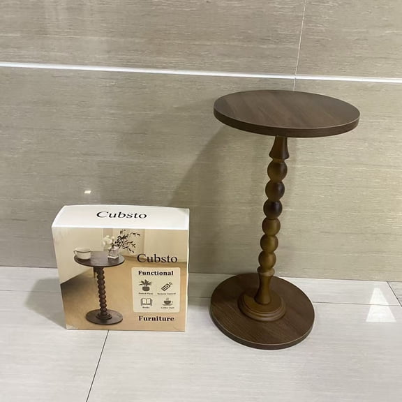 Cubsto Furniture,Round Side Table, Small Drink Table for Small Spaces, Modern Accent Nightstand with Solid Wood Leg for Living Room, Bedroom, Corners, and Office (Rustic Brown)