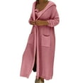 thumbnail image 1 of Ladies Winter Fashion Coat Crew Neck Knitwear Mid Length Trench Coat Long Sleeve Open Front Cardigan Cable Knitted Warm Outer Coat Solid Color Overcoat, 1 of 5