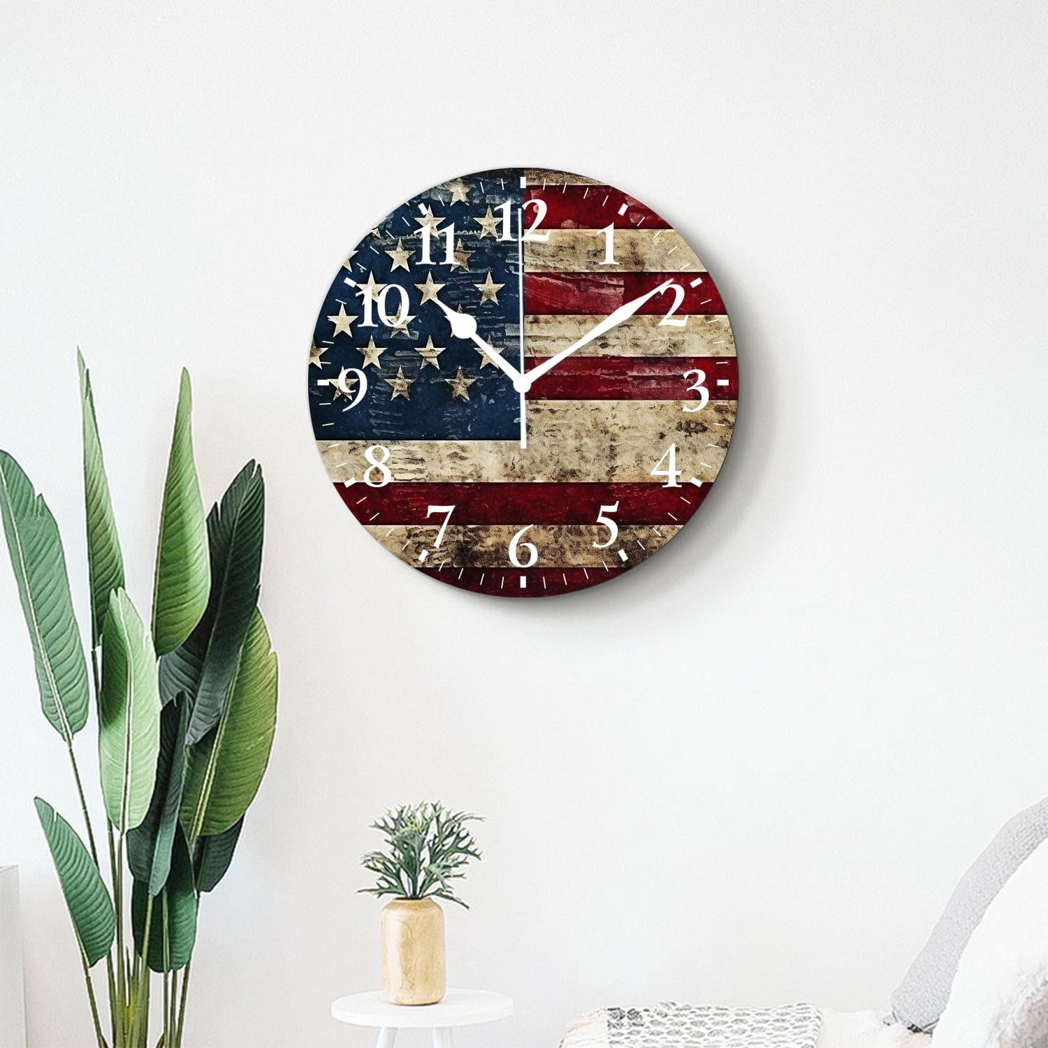 Wall Clock Silent Non-Ticking Battery Operated Modern Wall Clocks Decorative for Bathroom Kitchen-Dirty American Flag (14inch)
