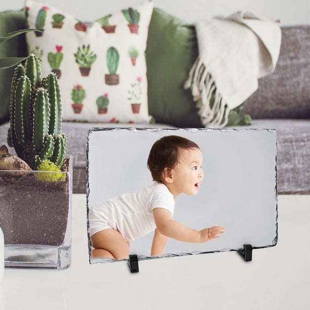 Marco de placa de foto de pizarra de roca cuadrada en blanco de sublimación, marco de foto personalizado novedad para boda, cumpleaños, nacimiento de 13x18CM Macarena Marco de fotos de pizarra en blanco