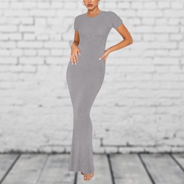 Camisa de cuello redondo para mujer Vestido largo Vestido largo ajustado para mujer Ropa de fiesta ajustada FLhrweasw Nuevo