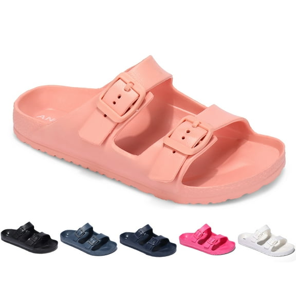 ANLUKE Kids Girls Comfort Slides Soft Sandals for Boys with Adjustable Two Buckle, Sizes 10-4