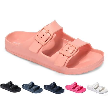 

ANLUKE Kids Girls Comfort Slides Soft Sandals for Boys with Adjustable Two Buckle Sizes 10-4