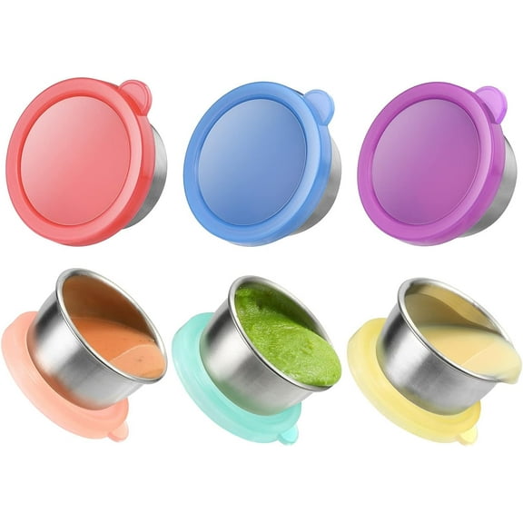 Salad Dressing Container To Go, 6x1.6 oz Small Containers with Lids, Fits in Bento Box for Lunch, Stainless Steel Condiment Cup, Leakproof Dipping Sauce Containers