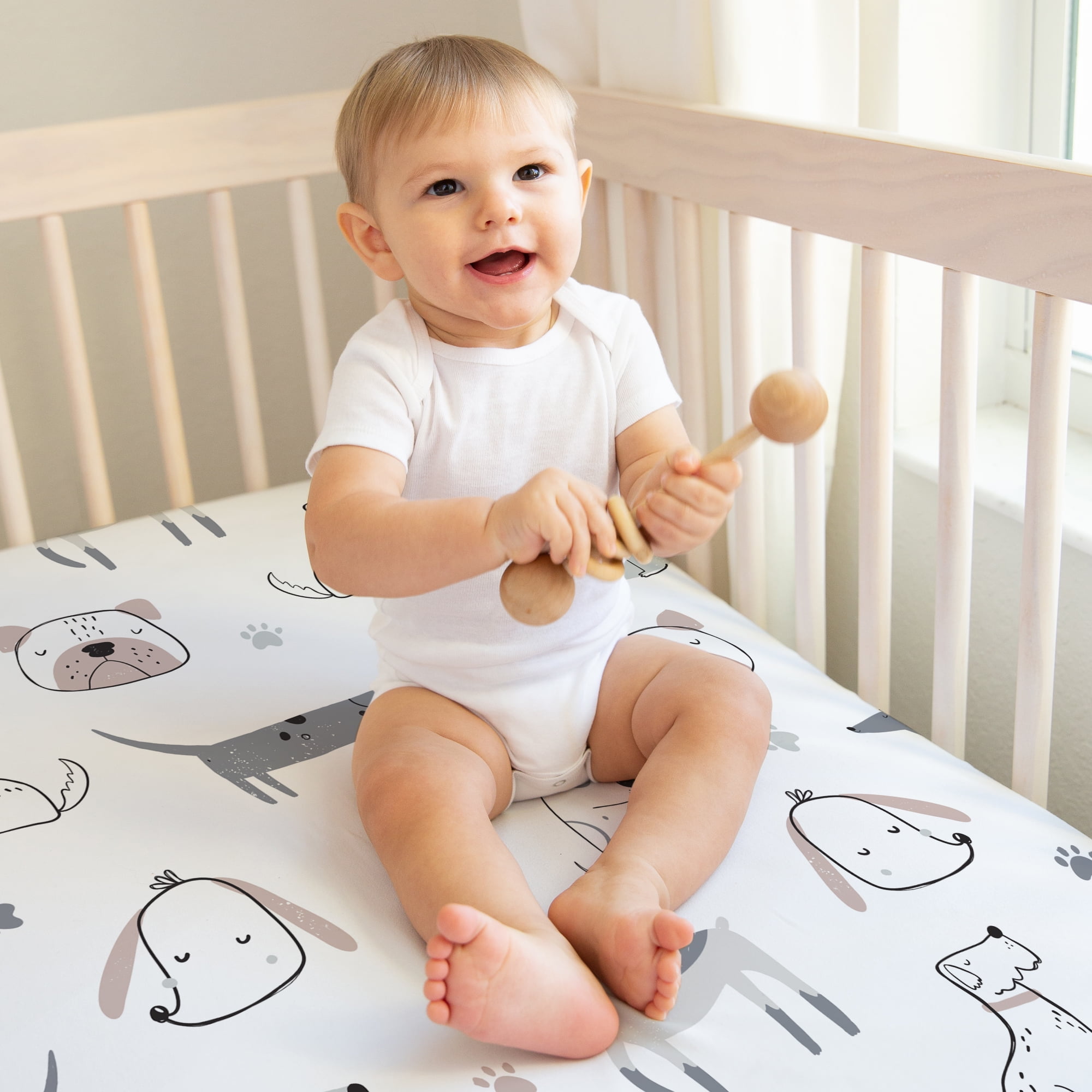 Sweet Jojo Designs Cartoon Puppy Boy, Girl, Unisex/Gender Neutral Fitted Crib Sheets 2 Piece Set
