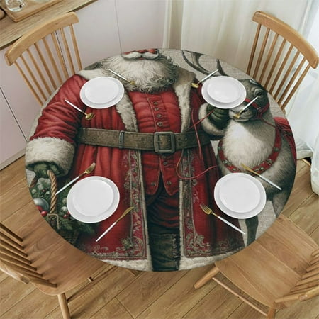 

Sheronv Santa Claus Reindeer Christmas Decorations Round Table Cover Stain Resistant Washable Indoor Outdoor Tablecloth Kitchen Dining Wedding Parties 100% Polyester Fiber 54-58