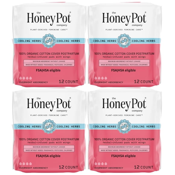 Almohadillas herbales para posparto The Honey Pot Company, 48 unidades