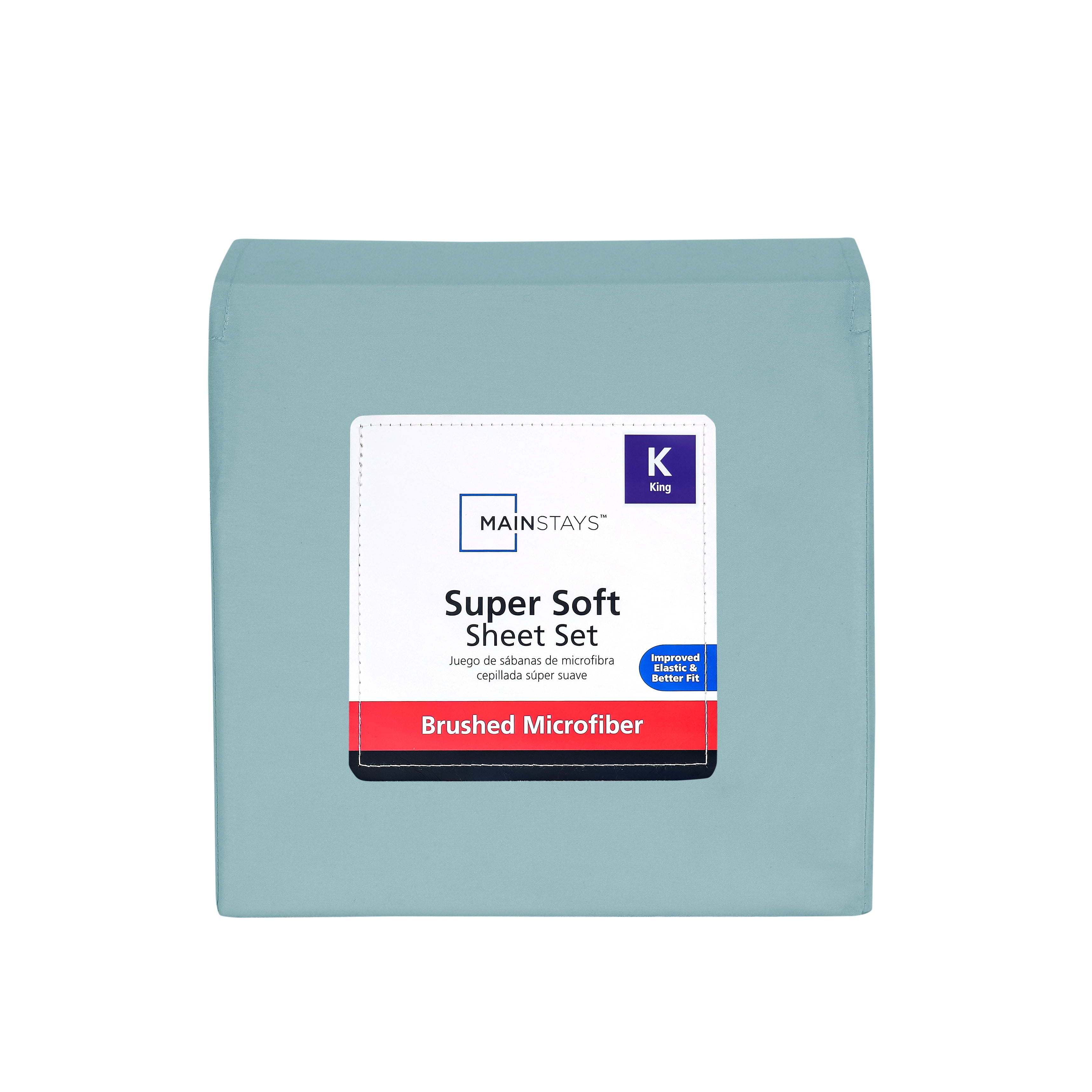 Mainstays Super Soft Brushed Microfiber Bed Sheet Set, Blue Cameo, King, 4 Piece