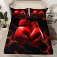 thumbnail image 2 of Homewish Boxing Glove Full Size Sheets,Geometric Hexagon Honeycomb Bed Sheets,Red Black Sheet Sets For Kids,Microfiber Bedroom Decor,4pcs, 2 of 7