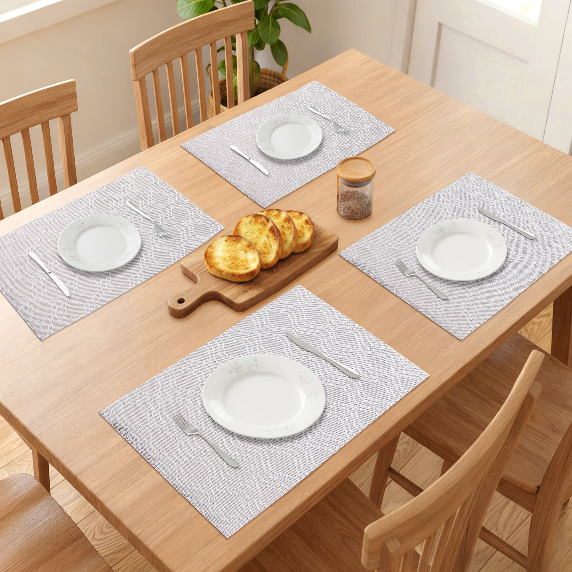 Unique Bargains Set of 6 Plastic Placemats Kitchen Mat for Dining Table Decor Beige