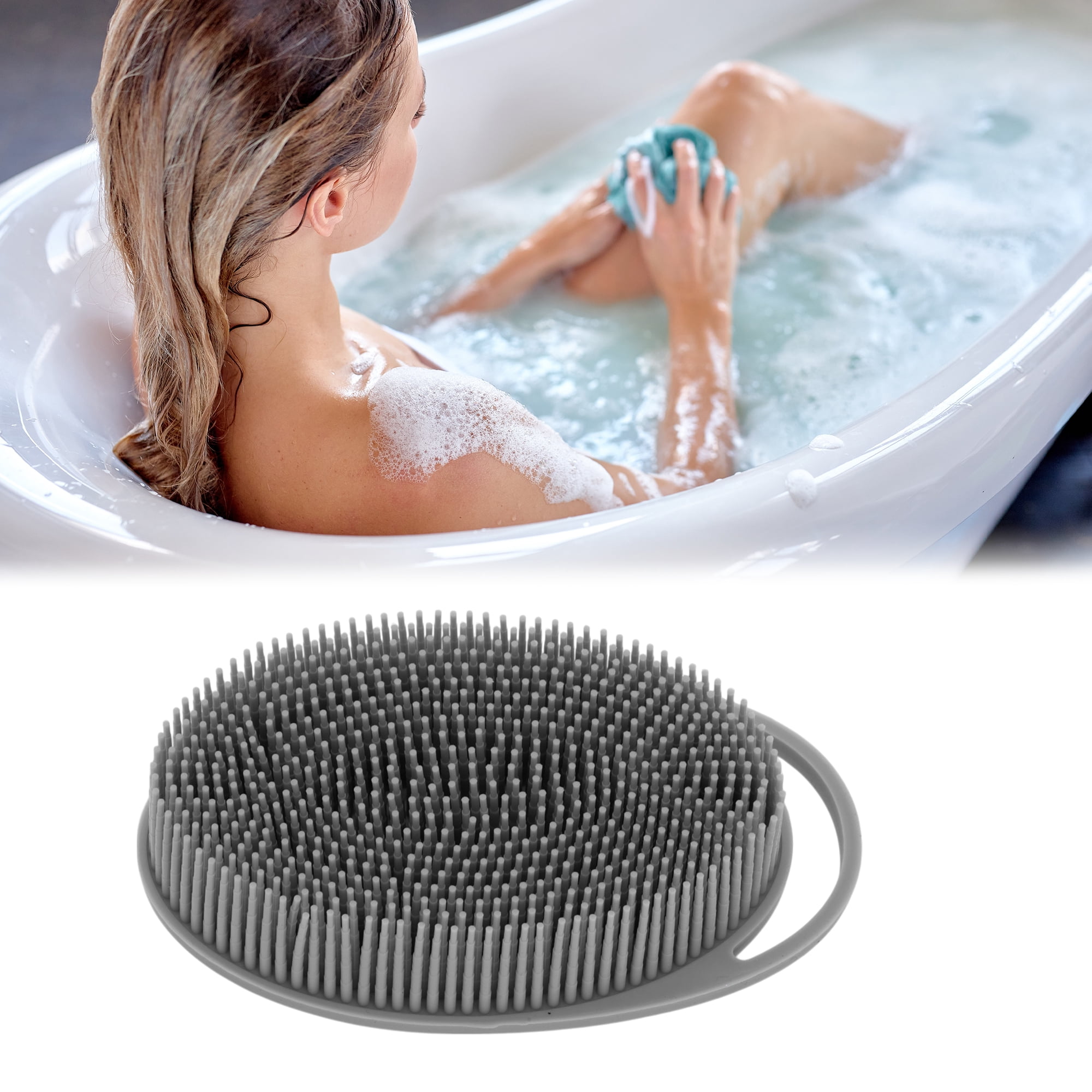 Unique Bargains Hangable Oval Bath Brush Shower Brush 1 Pc Gray