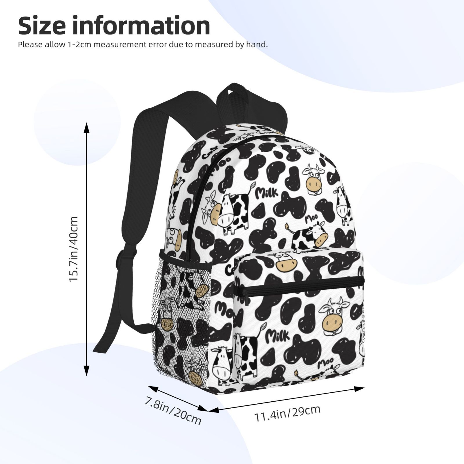Ratiio Cow Print Casual Backpack for Men and Women, Water Resistant Oxford Fabric School Bag Lightweight Travel Daypack