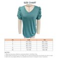 thumbnail image 2 of Top con cuello en V para mujer, mangas cortas abullonadas, ribete plisado, ajuste holgado, camiseta informal de verano, verde oliva S, 2 of 2