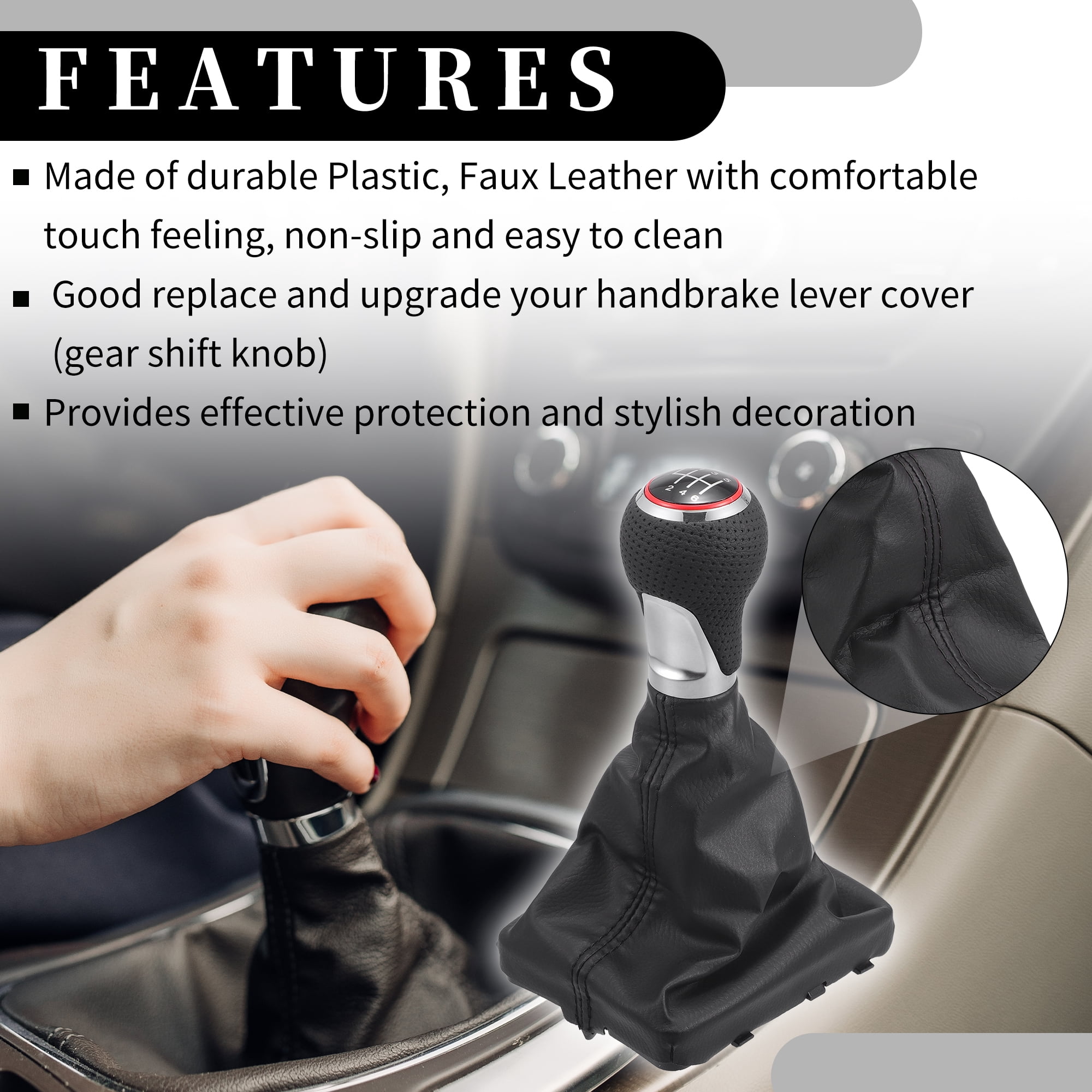 Unique Bargains 6 Speed Manual Gear Shift Knob with Dust Cover - Stick Shifter Knob - for Audi A6 2004-2008 Faux Leather