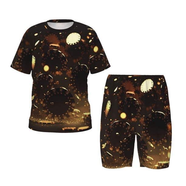 Balery Classical Golden Casino Conjunto de Pijama Infantil de Manga Corta con Estampado – Ropa de Dormir de Algodón Suave-Medium