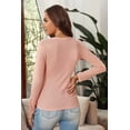 thumbnail image 3 of Women's Pink Scoop Neck Button Closure Ribbed Long Sleeve Top, 3 of 10