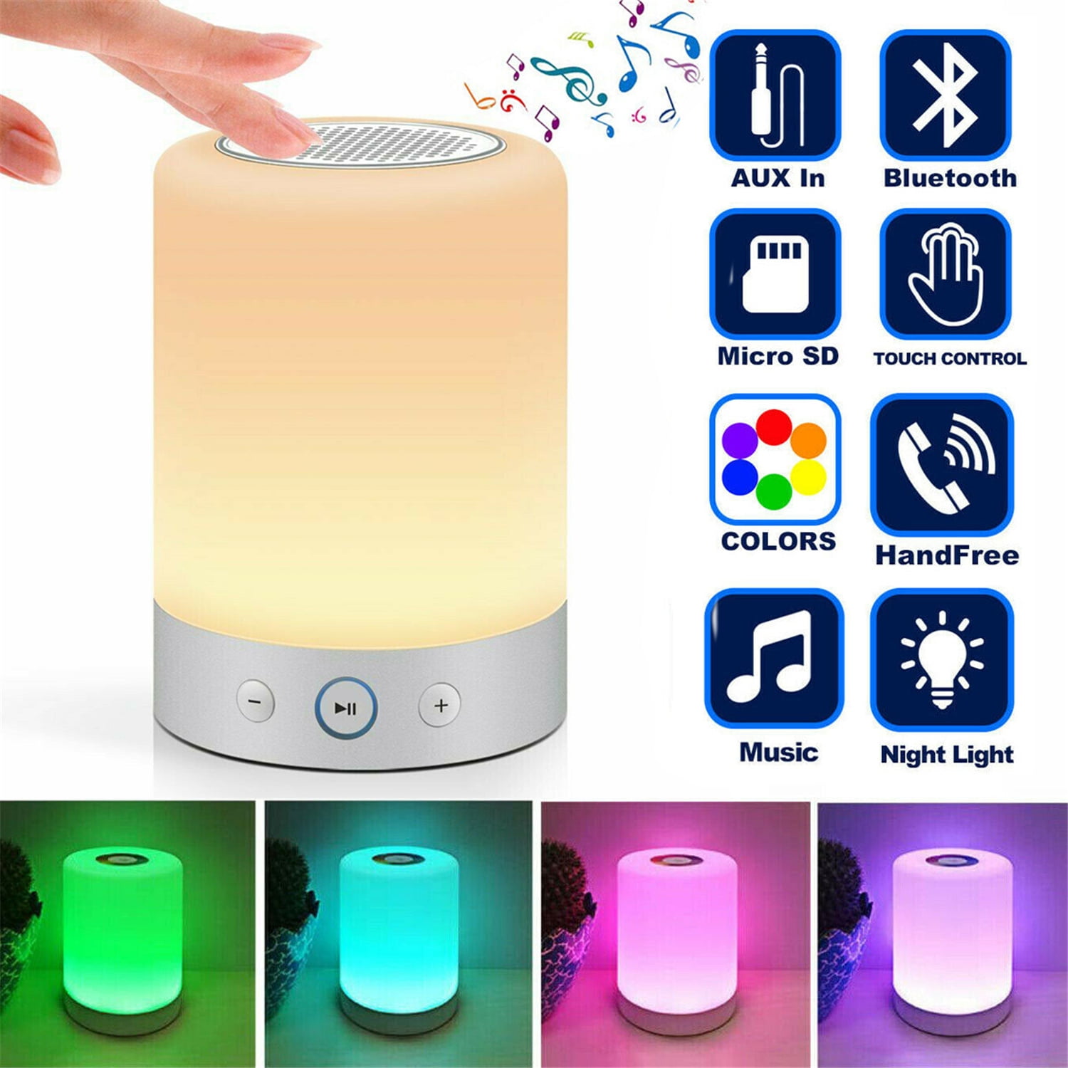 Night Light Bluetooth Speakers Smart Touch Control LED Mood Lamp Xmas Kids Gift 