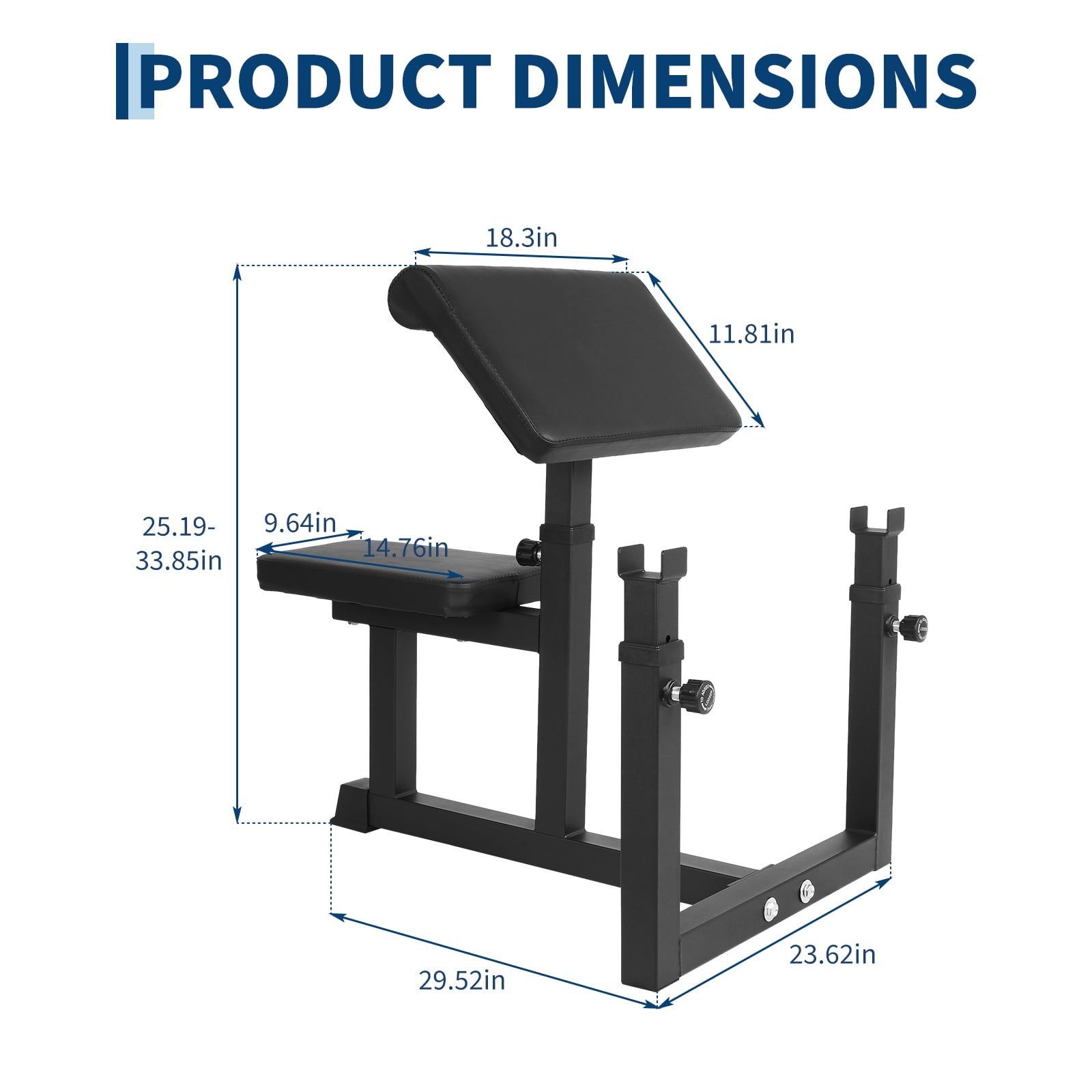 Preacher Curl Bench, Adjustable 5-Level Arm & 6-Level Rack, 300 LBS Capacity, 2" Thick Cushions