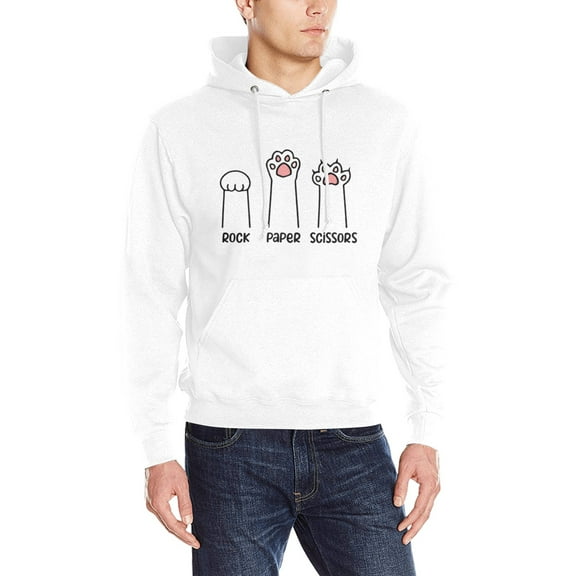 Unisex Graphic Hoodie Sweatshirt - Rock Paper Scissors - White - Long Sleeve