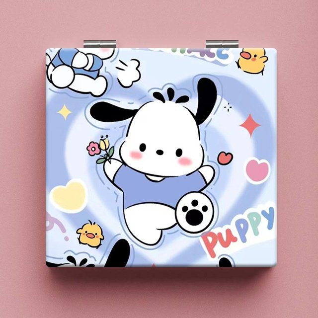 Espejo pequeño de doble cara de dibujos animados Sanrio, espejo de maquillaje portátil compacto para estudiantes, espejo de maquillaje portátil plegable con forma de corazón para niñas