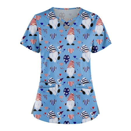 

Patriot Special! HIMIWAY Shirt for Women Patriot Print Plus Size Cute Printed Scrub Working Uniform Tops For Women Cross V-Neck Short Sleeve Fun T-Shirts Workwear Tee With Pockets Royal Blue S
