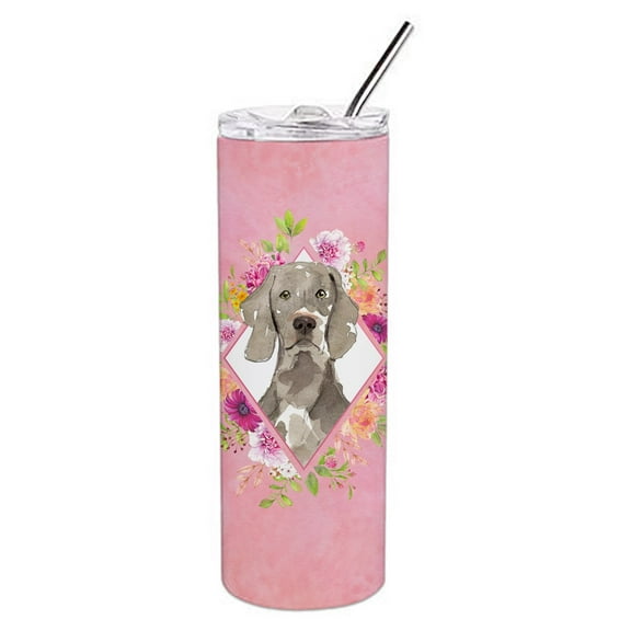 Carolines Treasures CK4205TBL20 Weimaraner Pink Flowers Stainless Steel 20 oz Skinny Tumbler 20 oz multicolor