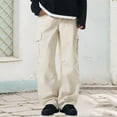 thumbnail image 2 of Casual Pants for Men Plus Size Solid Color Wide Leg Elastic Waist Drawstring Pockets Cargo Trousers Loose Comfortable Outdoor Work Mens Slacks Beige XXL, 2 of 5