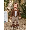 thumbnail image 6 of Loicainy Infant Baby Girl Fall Outfits 3 6 12 18 Months Rugby Print Long Sleeve Romper Flare Pants Headband, 6 of 9