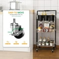 thumbnail image 2 of 3-tier rolling cart with metal handles, tabletop, cup holder, hooks, plastic storage basket and lockable wheels, 2 of 14