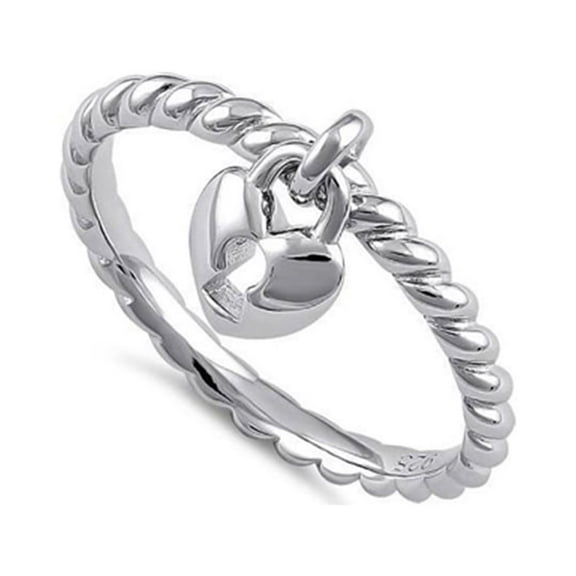 Mooneye 925 Sterling Silver Oxidized Platinum Plated Locked Heart Dangle Women Wedding Ring