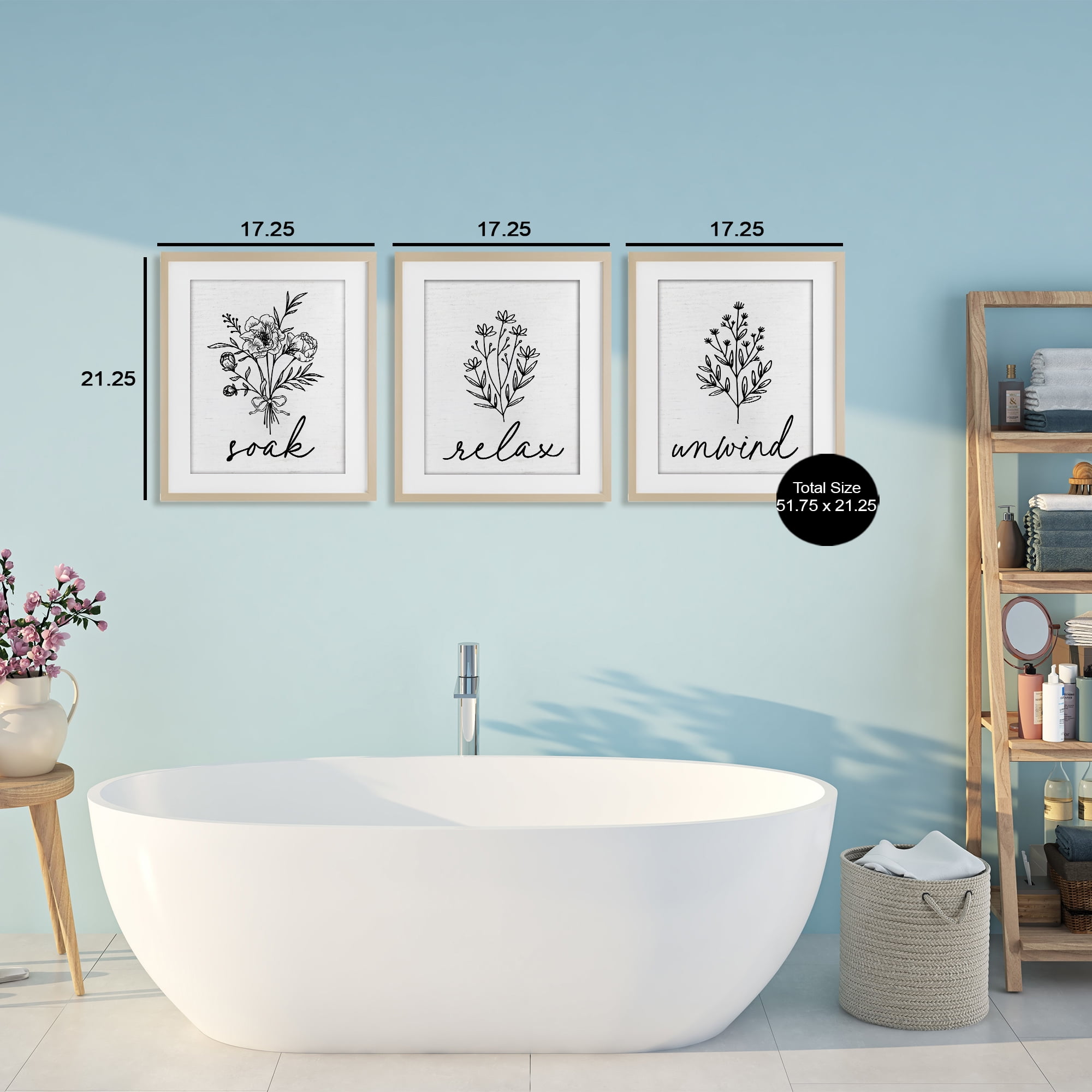 Bathroom Herbs for Relaxation 3 Piece Birch Framed Print Under Glass Set, design by Lettered and Lined